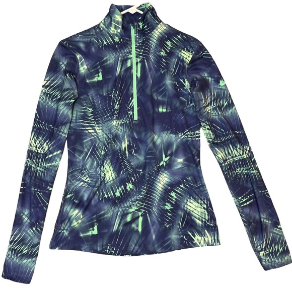 Nike Jackets & Blazers - NIKE Pro Women Jacket Quarter Zip Dri-Fit Medium Blue Green Active Thumb Strap